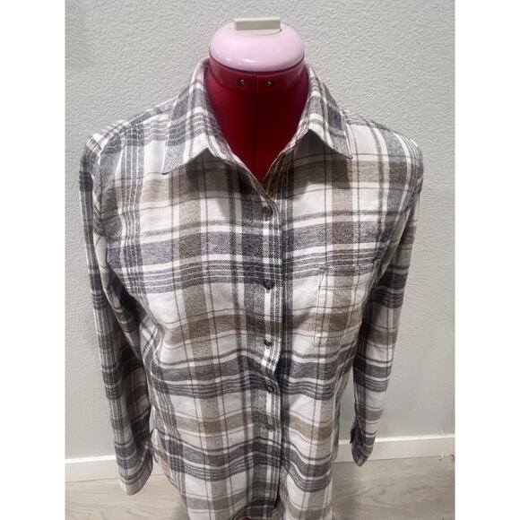 KÜHL Flannel Shirt Womens Small Plaid Long Sleeve Button Down Gray Brown Casual - Picture 6 of 8